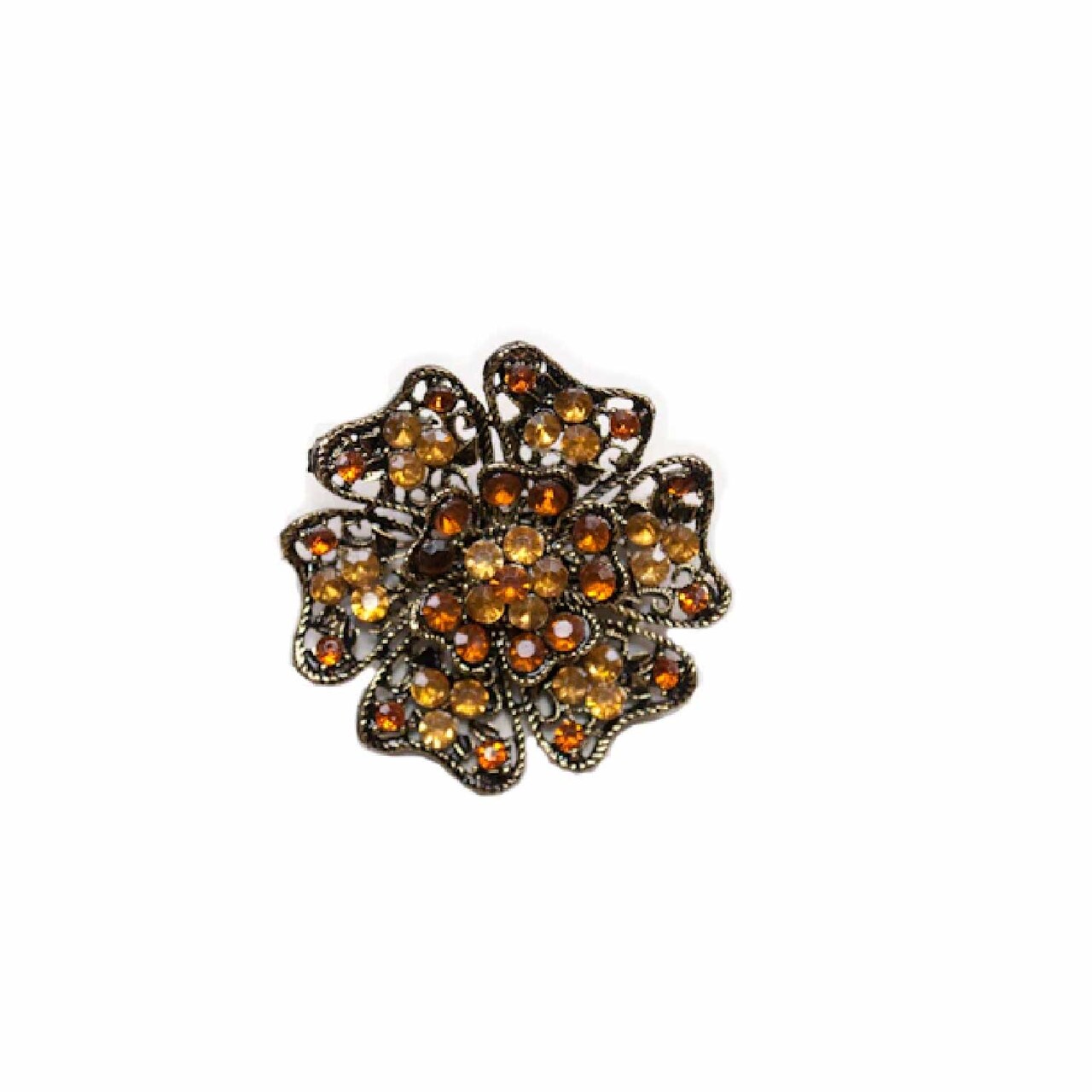 Vintage Flower Rhinestone Brooch Pin Gunmetal For Weddings Crafts 2 Inch X 2 3/4 Inch